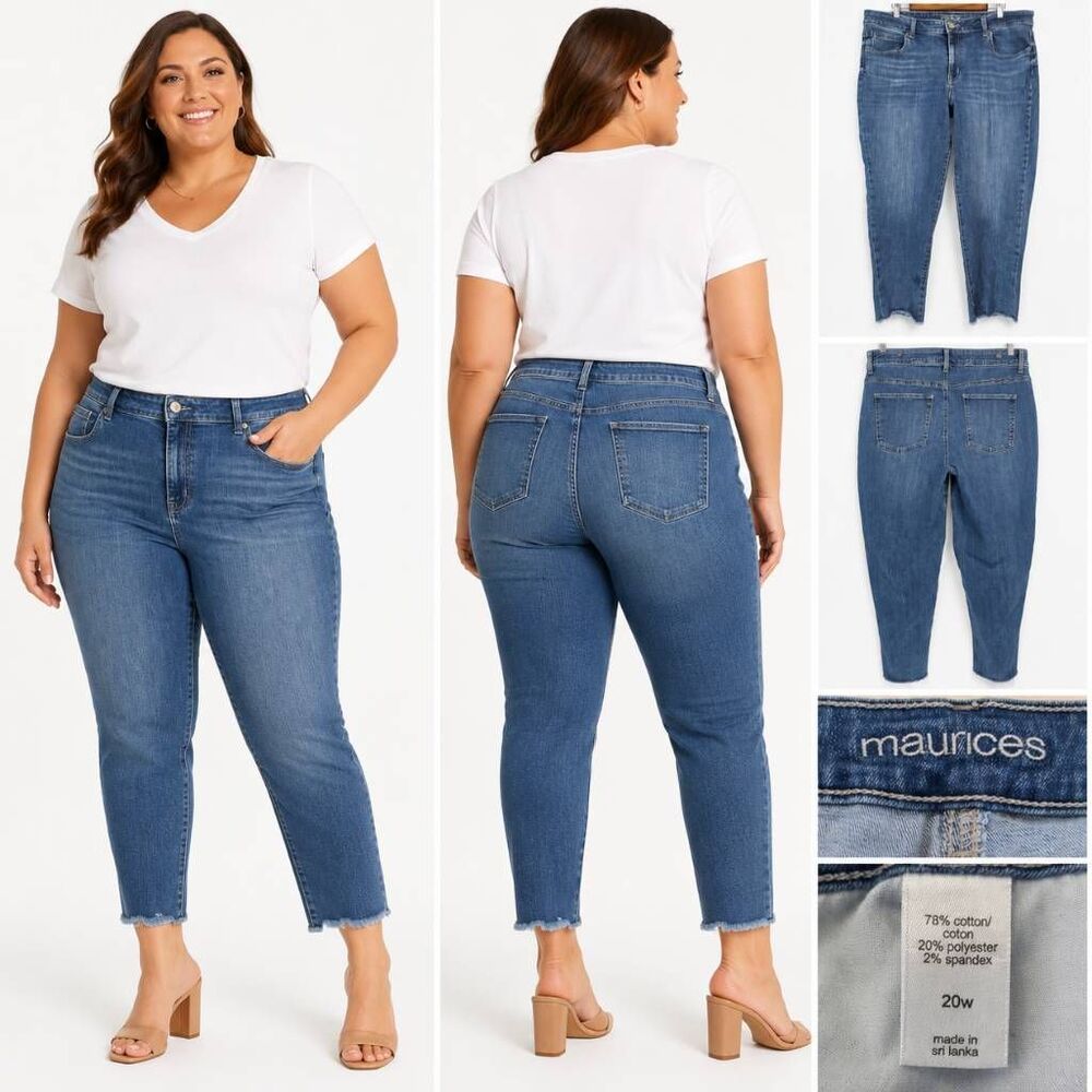Maurices 20W Mid Rise Raw Hem Skinny Jeans Blue